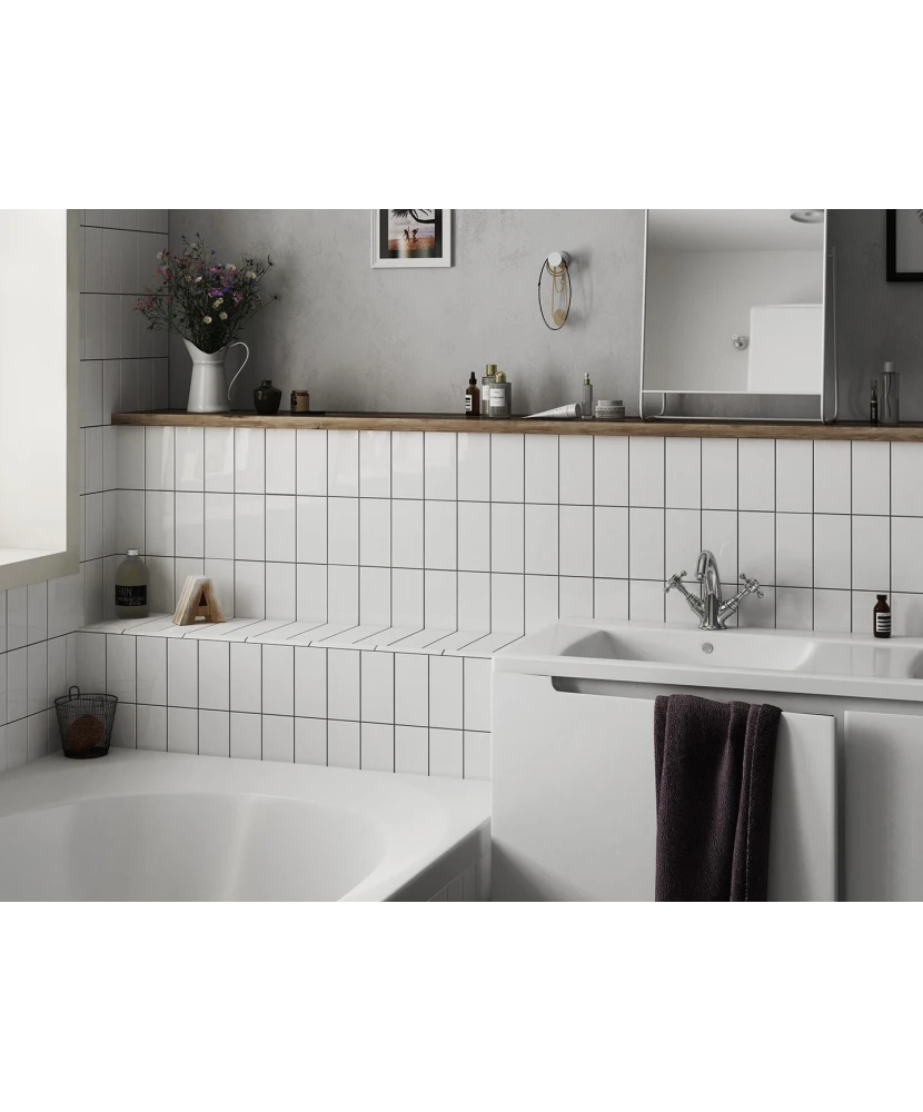 Carrelage Evolution White 7,5x15 cm - posé en salle de bain
