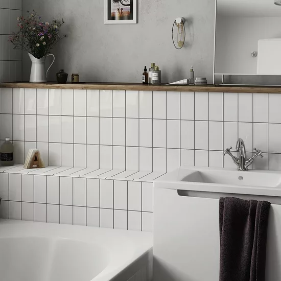 Carrelage Evolution White 7,5x15 cm - posé en salle de bain