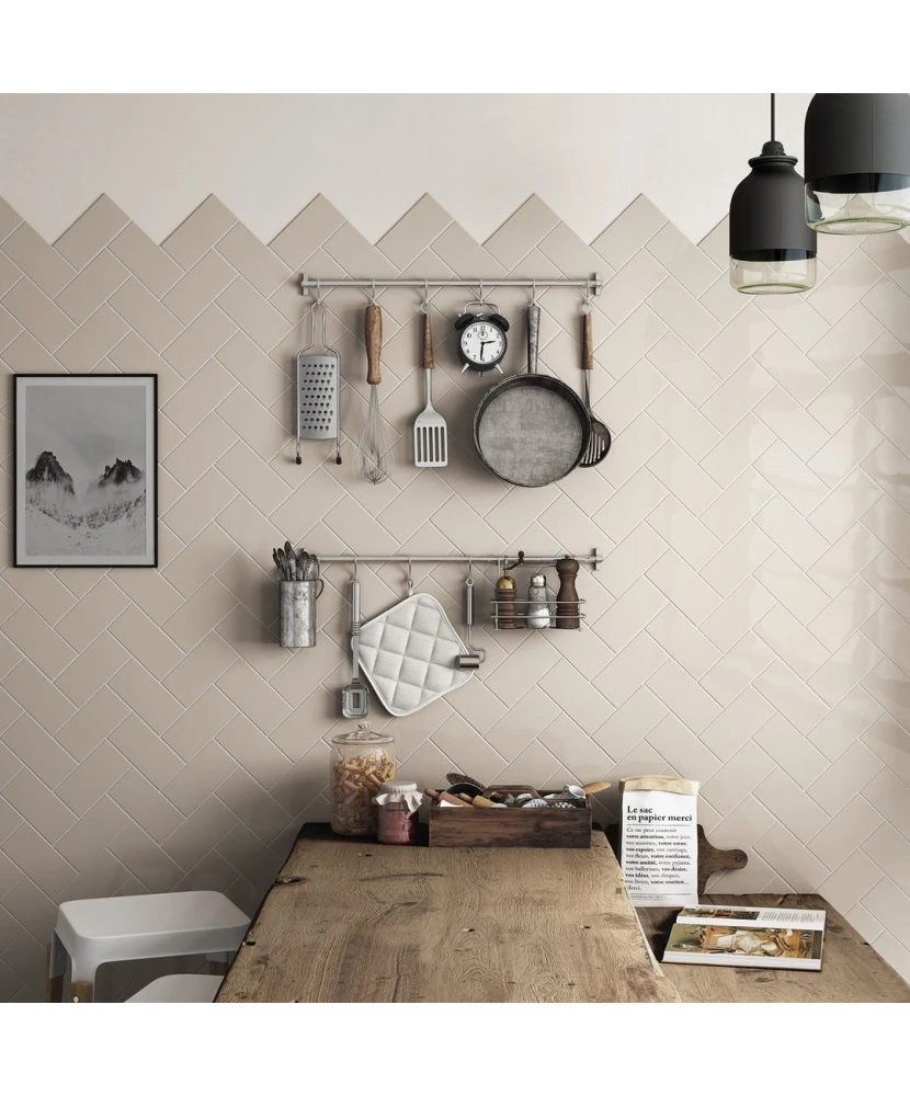 Carrelage Evolution Greige 7,5x15 cm - posé en cuisine