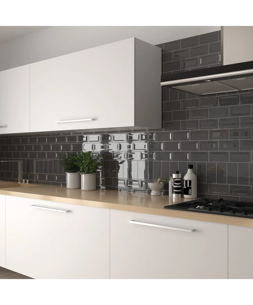 Carrelage Evolution Dark Grey 7,5x15 cm - posé en cuisine