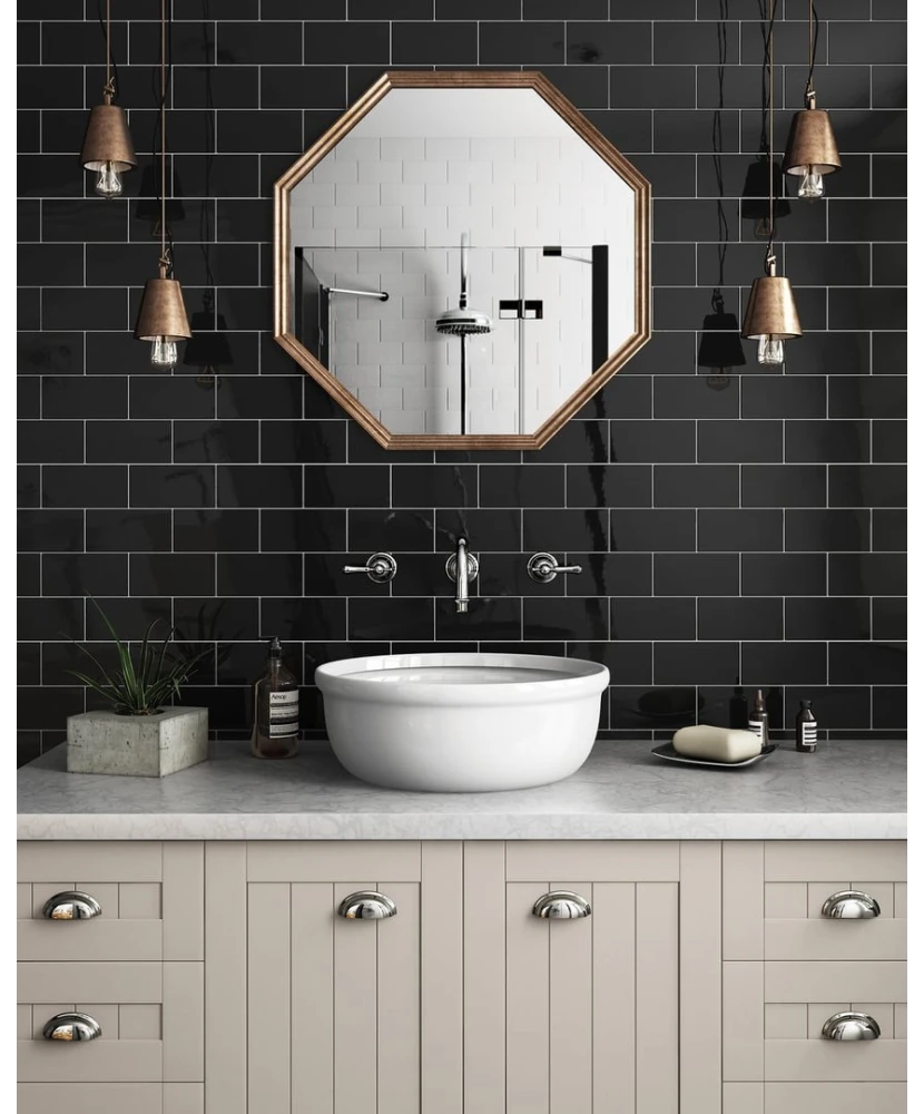 Carrelage Evolution Black 7,5x15 cm - posé en salle de bain