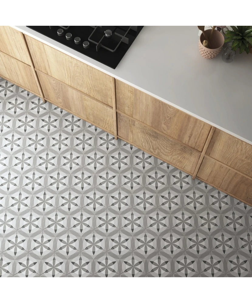 Carrelage Hexatile Nature B&W 17,5x20 cm - vue d’ambiance