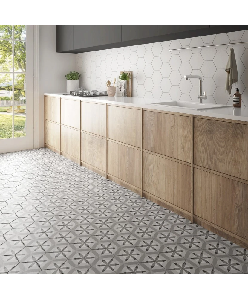 Carrelage Hexatile Nature B&W 17,5x20 cm - vue d’ambiance 2