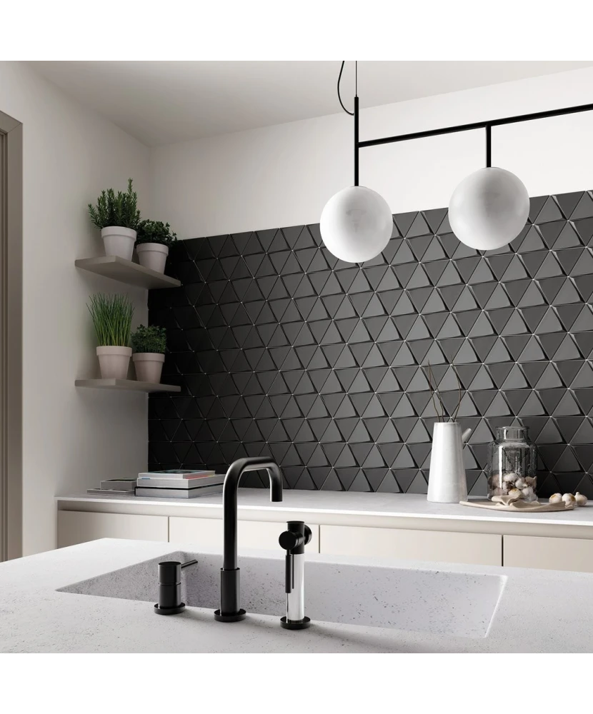 Carrelage Tirol Black Mat 10,8x12,4 cm - posé en cuisine