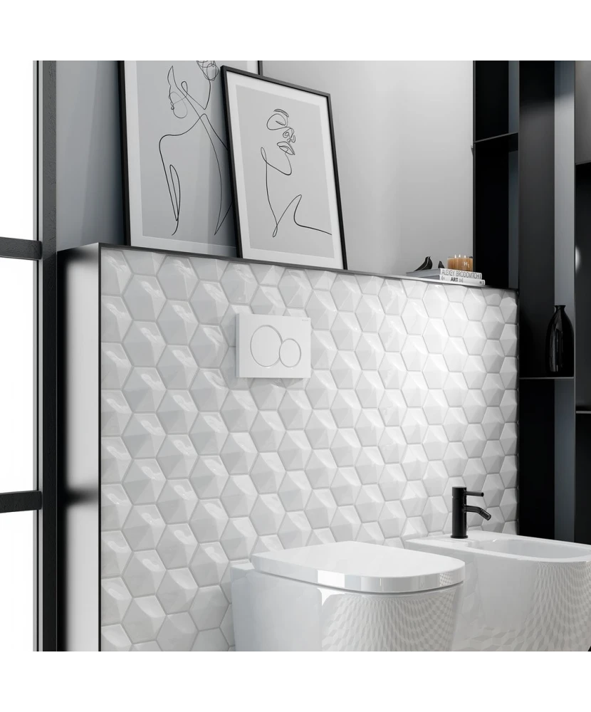 Carrelage Oberland White 12,4x10,7 cm - posé en salle de bain