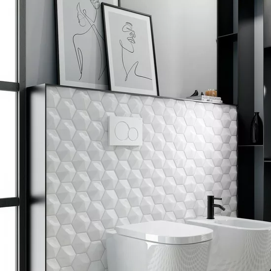 Carrelage Oberland White 12,4x10,7 cm - posé en salle de bain