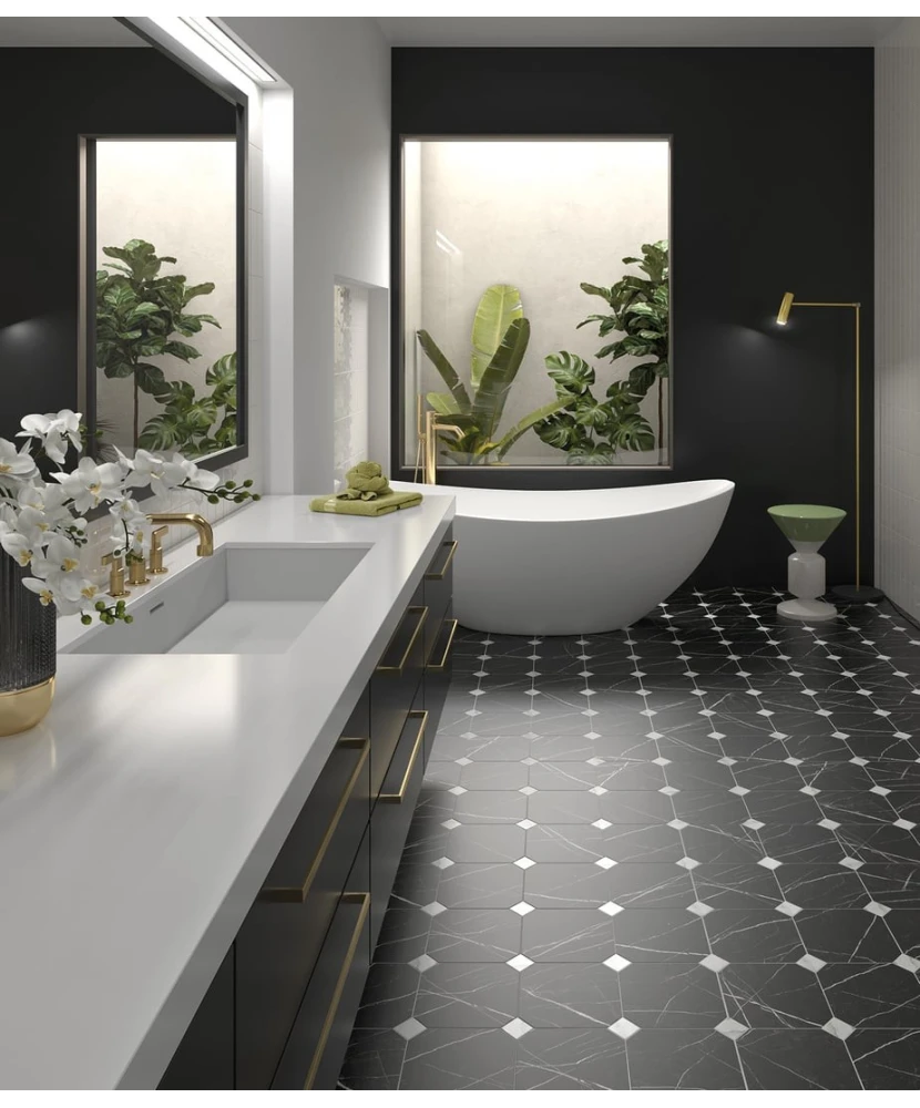 Carrelage Octagon Marmol Negro 20x20 cm - vue d’ambiance 2