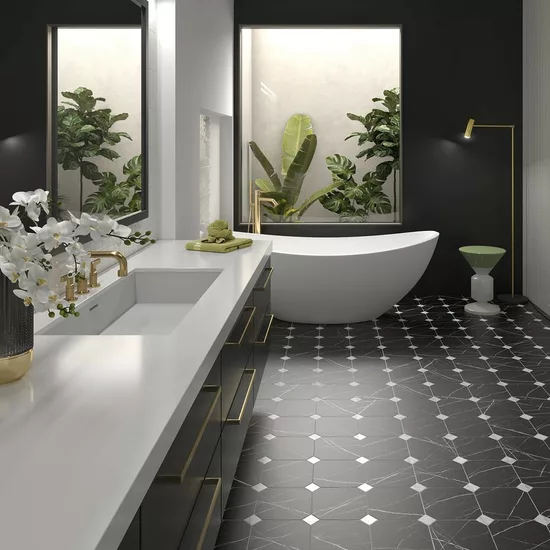 Carrelage Octagon Marmol Negro 20x20 cm - vue d’ambiance 2