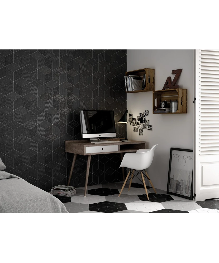 Carrelage Rhombus Black Mat 14x24 cm - vue d’ambiance