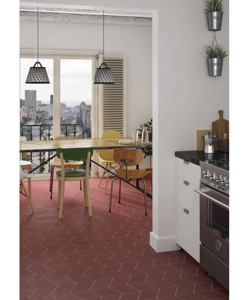 Carrelage Rhombus Red Mat 14x24 cm - vue d’ambiance