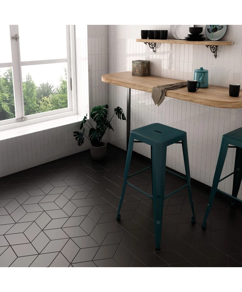 Carrelage Rhombus Smooth Black Mat 14x24 cm - vue d’ambiance