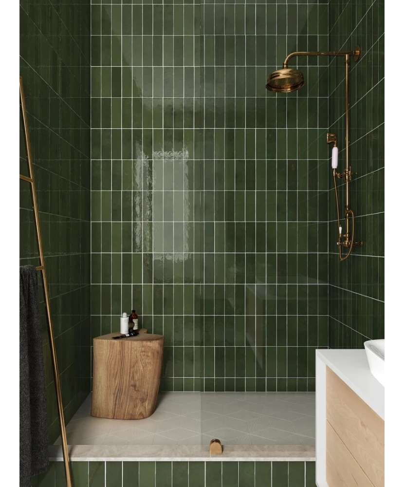 Carrelage La Riviera Botanical Green 6,5x20 cm - posé en salle de bain