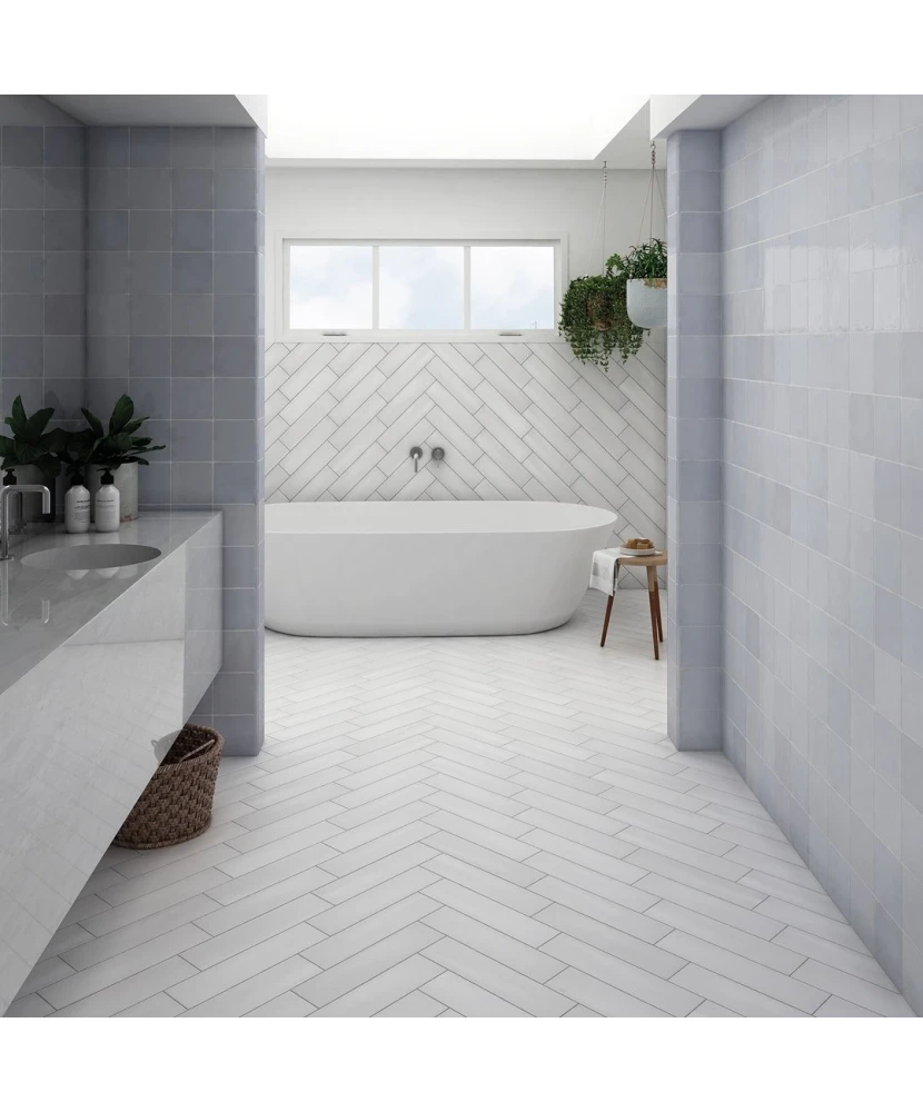 Carrelage Stromboli White Plume 9,2x36,8 cm - posé en salle de bain