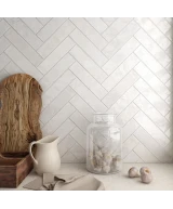 Carrelage Tribeca Gypsum White 6x24,6 cm - posé en cuisine