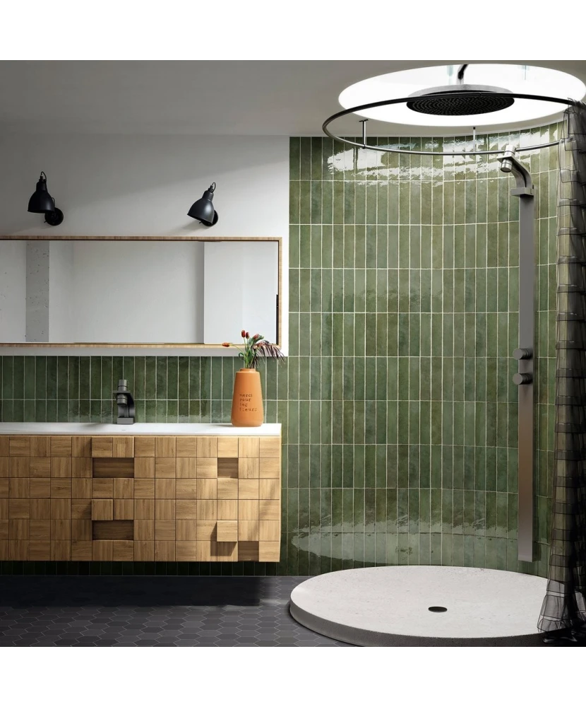 Carrelage Tribeca Sage Green 6x24,6 cm - posé en salle de bain