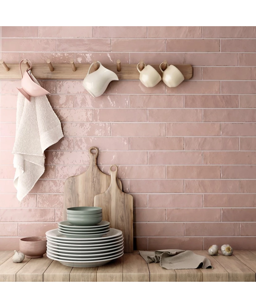 Carrelage Tribeca Tea Rose 6x24,6 cm - posé en cuisine