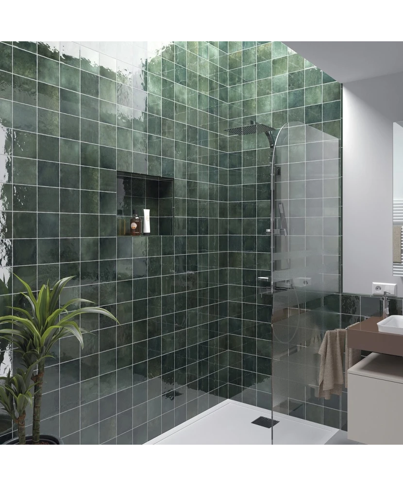 Carrelage Artisan Moss Green 13,2x13,2 cm - posé en salle de bain