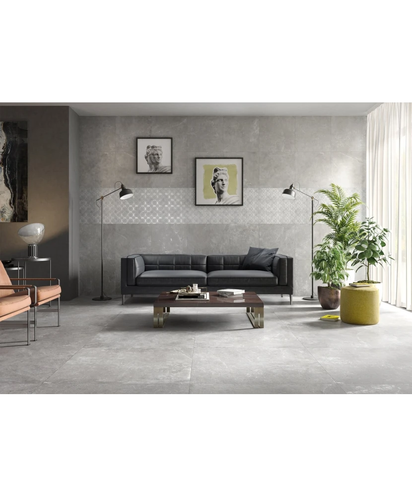 Carrelage Harmony Black 100x100 cm - posé dans un salon
