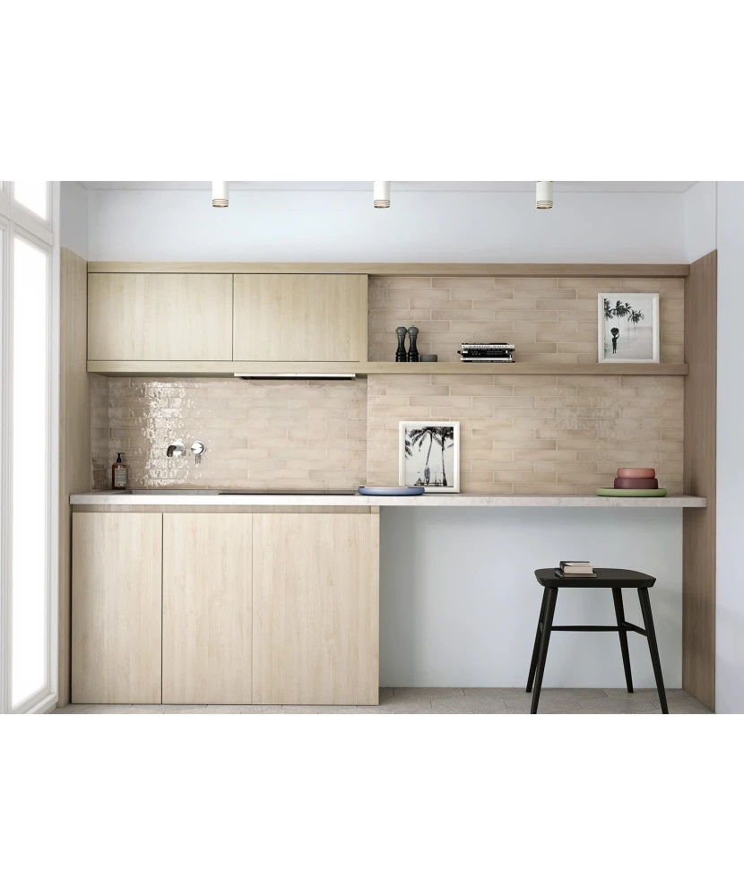 Carrelage Manacor Beige Argile 6,5x40 cm - vue d’ambiance