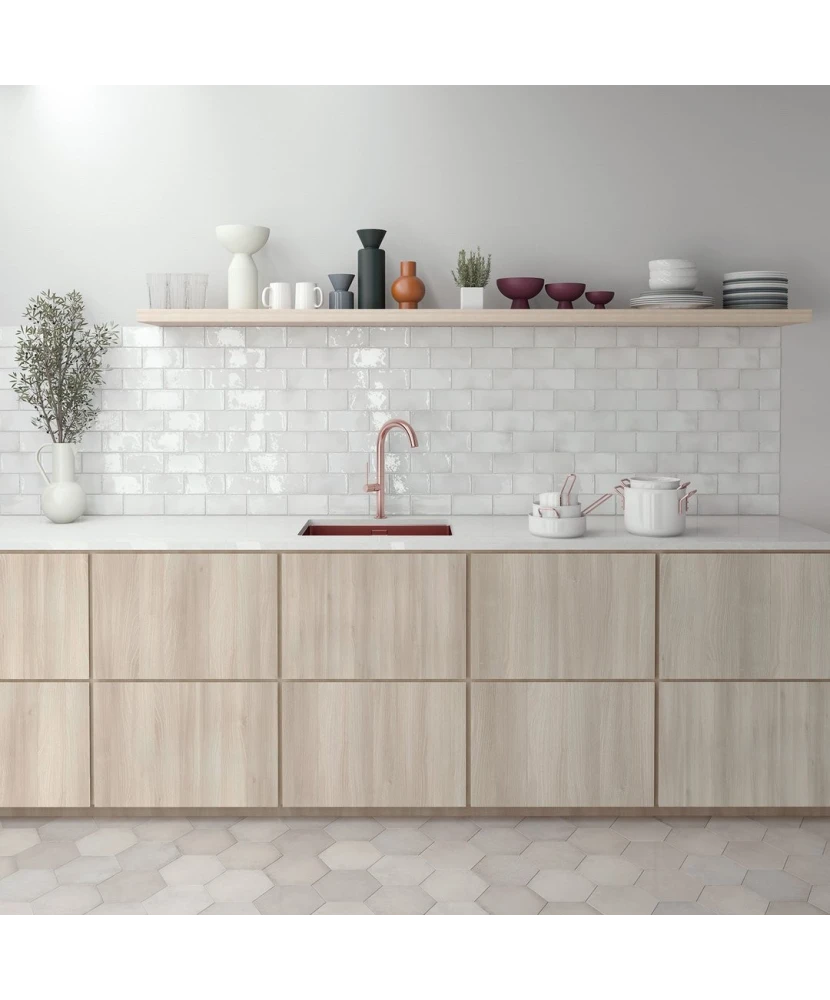 Carrelage Manacor White 7,5x15 cm - posé en cuisine