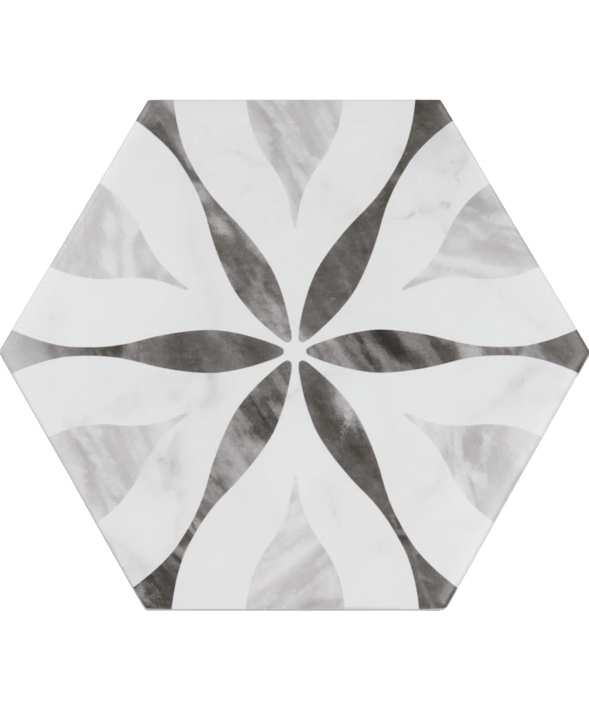 Carrelage Bardiglio Hexagon Flower Mat 17,5x20 cm - vue de face du carreau