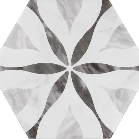 Carrelage Bardiglio Hexagon Flower Mat 17,5x20 cm - vue de face du carreau