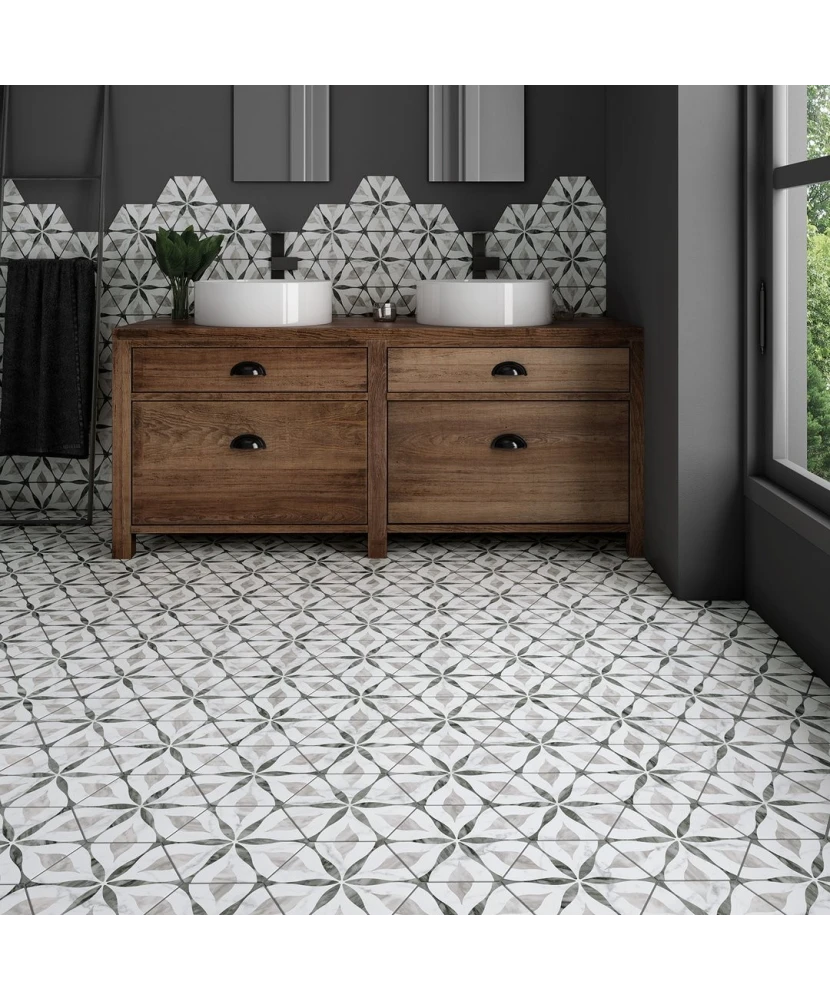 Carrelage Bardiglio Hexagon Flower Mat 17,5x20 cm - vue d’ambiance