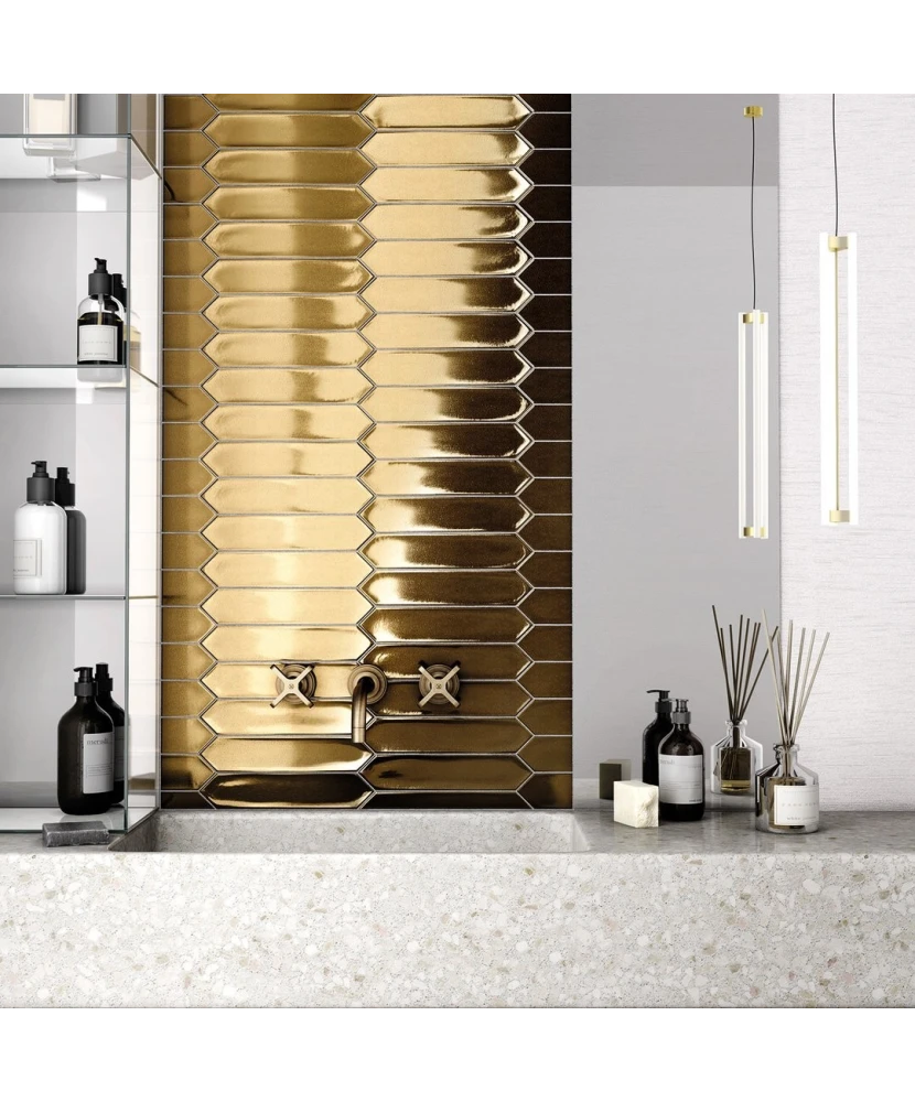 Carrelage Lanse Gold 5x25 cm - posé en salle de bain