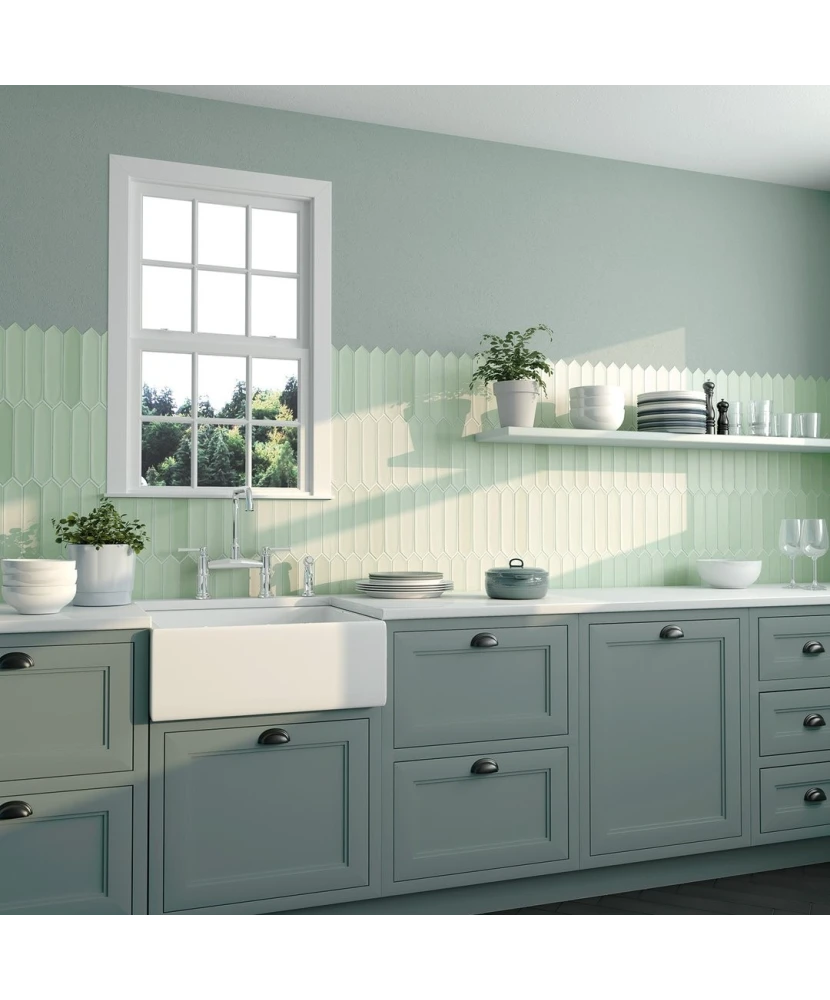 Carrelage Lanse Mint 5x25 cm - posé en cuisine