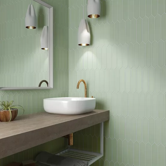 Carrelage Lanse Mint 5x25 cm - posé en salle de bain