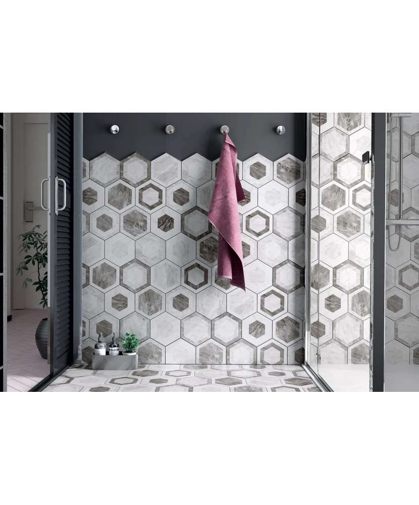 Carrelage Bardiglio Hexagon Geo Mat 17,5x20 cm - vue d’ambiance