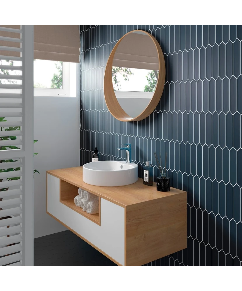 Carrelage Lanse Navy 5x25 cm - posé en salle de bain