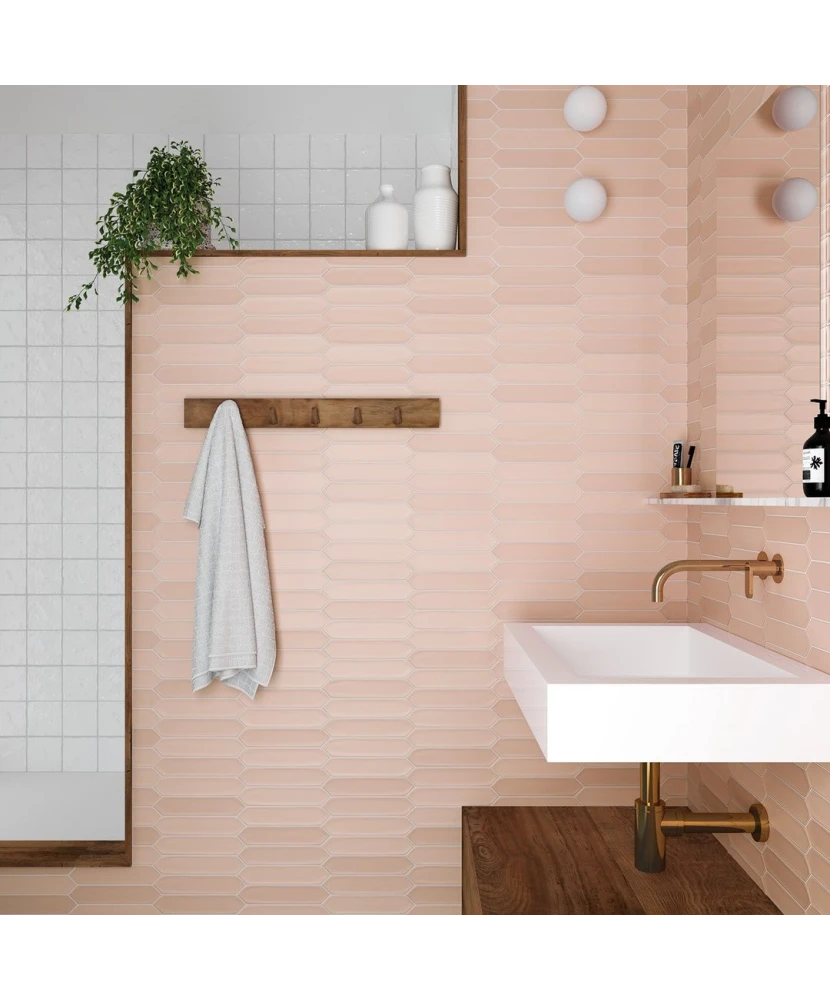 Carrelage Lanse Rose 5x25 cm - posé en salle de bain