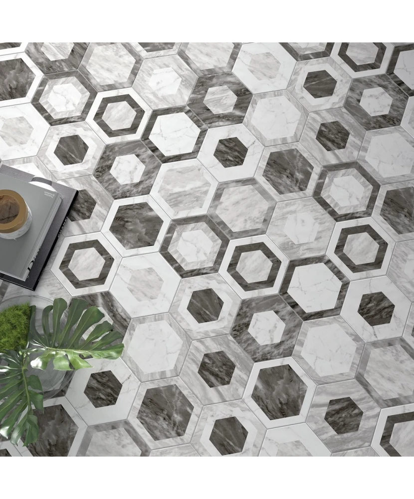 Carrelage Bardiglio Hexagon Geo Mat 17,5x20 cm - vue d’ambiance 2