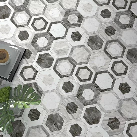Carrelage Bardiglio Hexagon Geo Mat 17,5x20 cm - vue d’ambiance 2