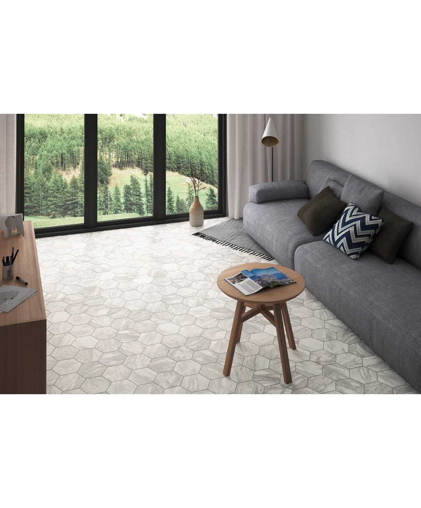 Carrelage Bardiglio Hexagon Light Mat 17,5x20 cm - vue d’ambiance