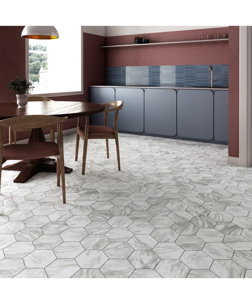 Carrelage Bardiglio Hexagon Light Mat 17,5x20 cm - vue d’ambiance 2