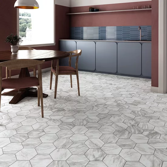 Carrelage Bardiglio Hexagon Light Mat 17,5x20 cm - vue d’ambiance 2