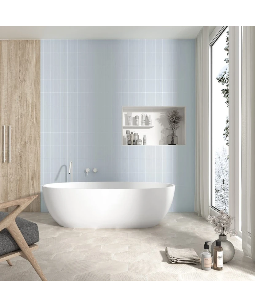 Carrelage Costa Nova Baby Blue Mat 5x20 cm - vue d’ambiance