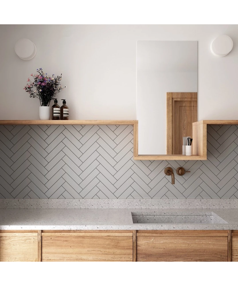 Carrelage Costa Nova Grey Mat 5x20 cm - posé en salle de bain