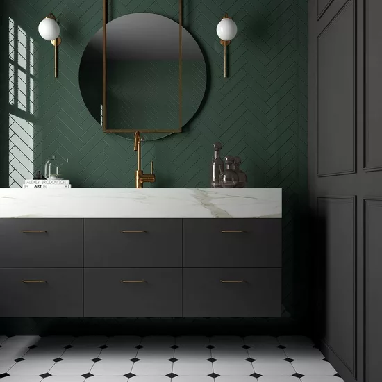 Carrelage Costa Nova Laurel Green 5x20 cm - posé en salle de bain