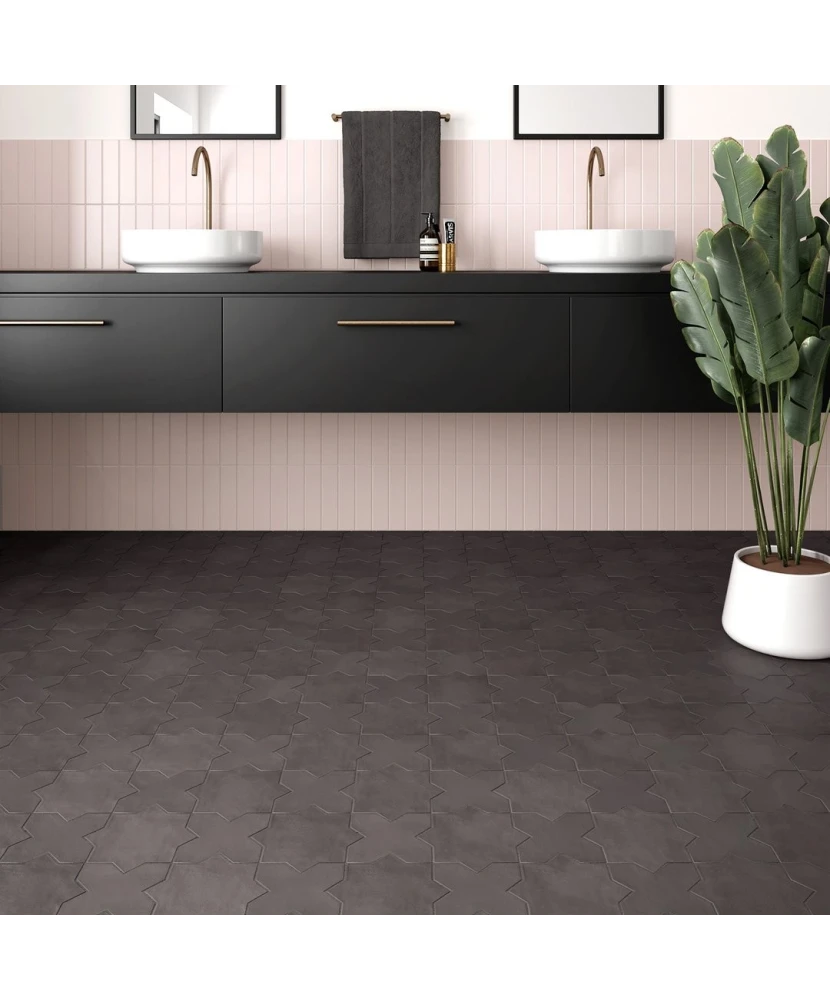 Carrelage Costa Nova Pink Stony Mat 5x20 cm - vue d’ambiance