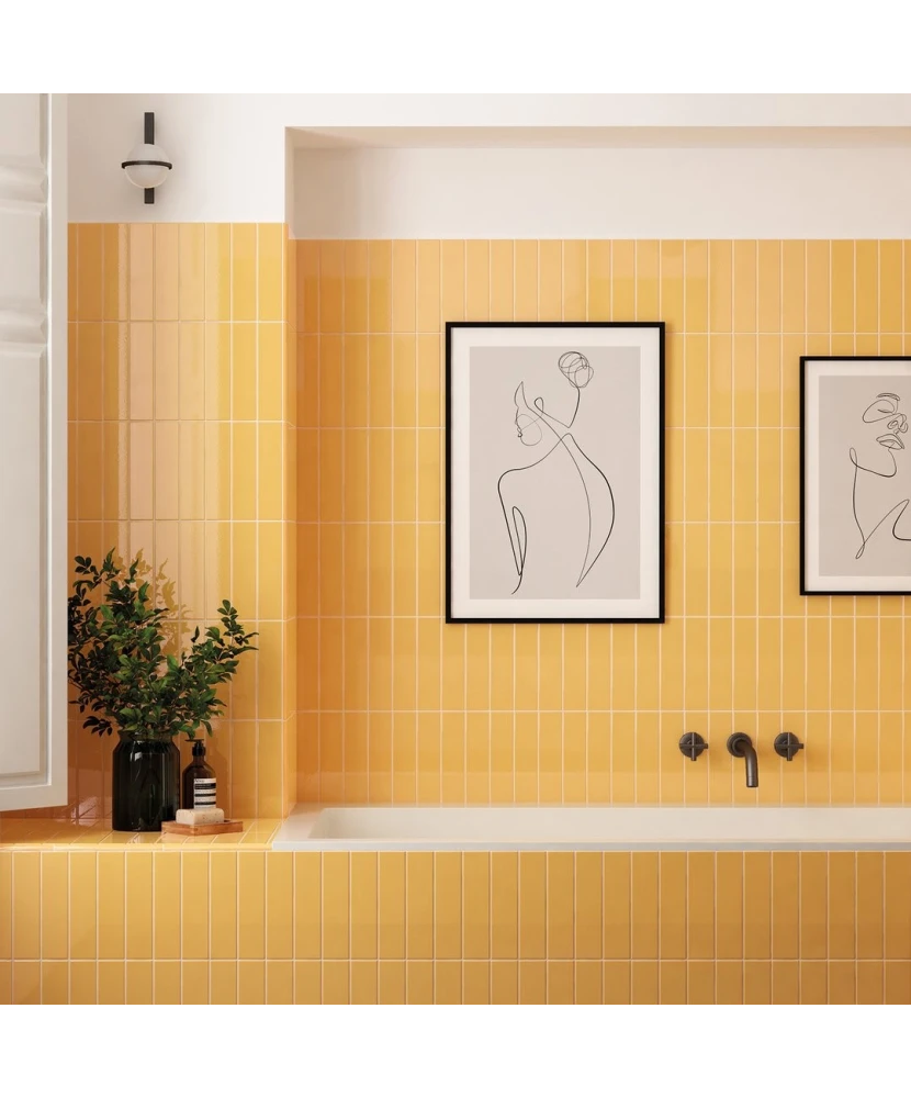 Carrelage Costa Nova Yellow 5x20 cm - posé en salle de bain
