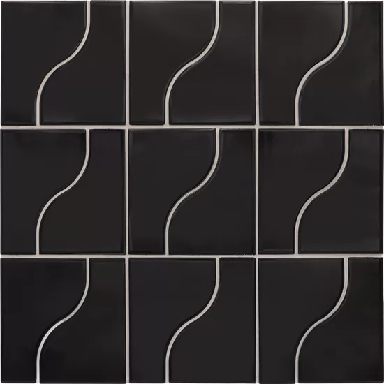 Carrelage Curve Black 8,3x12 cm - panneau de carreaux