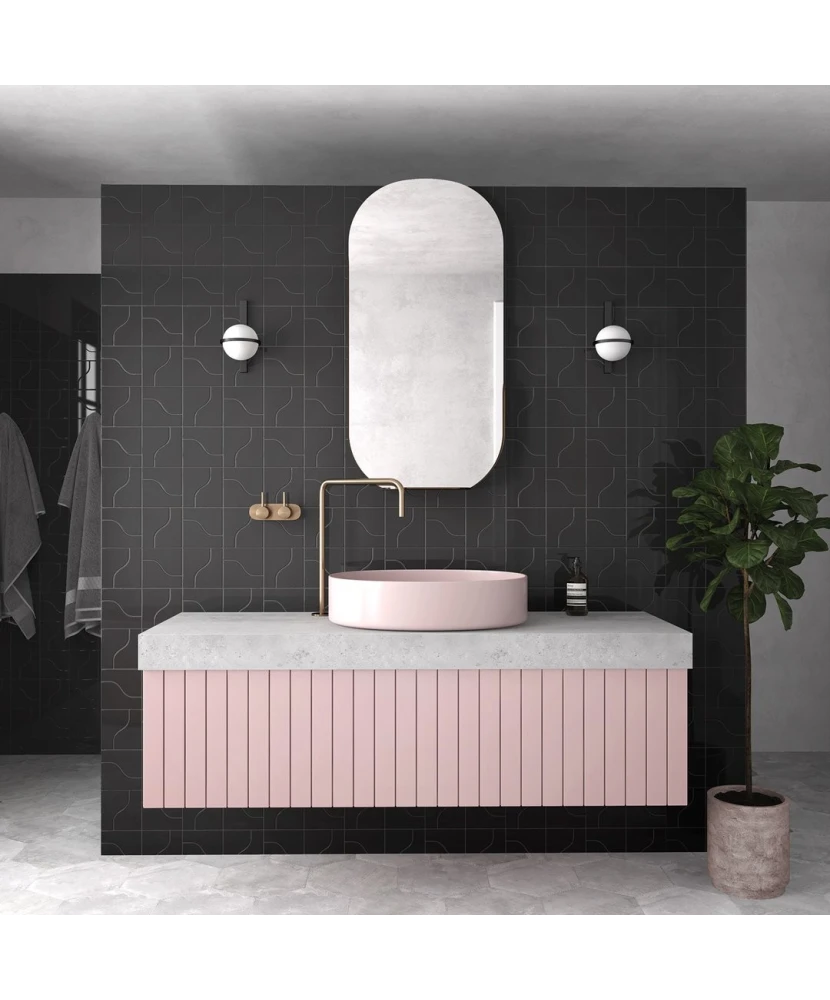 Carrelage Curve Black 8,3x12 cm - posé en salle de bain