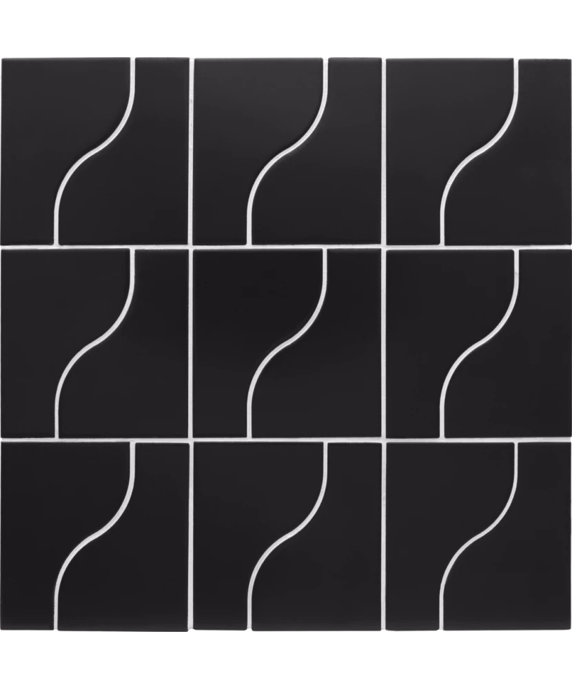 Carrelage Curve Black Mat 8,3x12 cm - panneau de carreaux