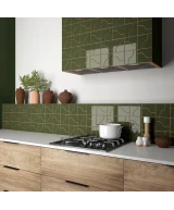 Carrelage Curve Garden Green 8,3x12 cm - posé en cuisine