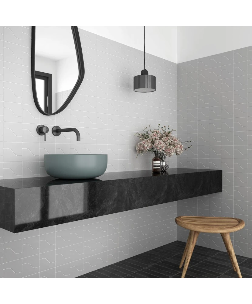 Carrelage Curve Grey Mat 8,3x12 cm - posé en salle de bain 2