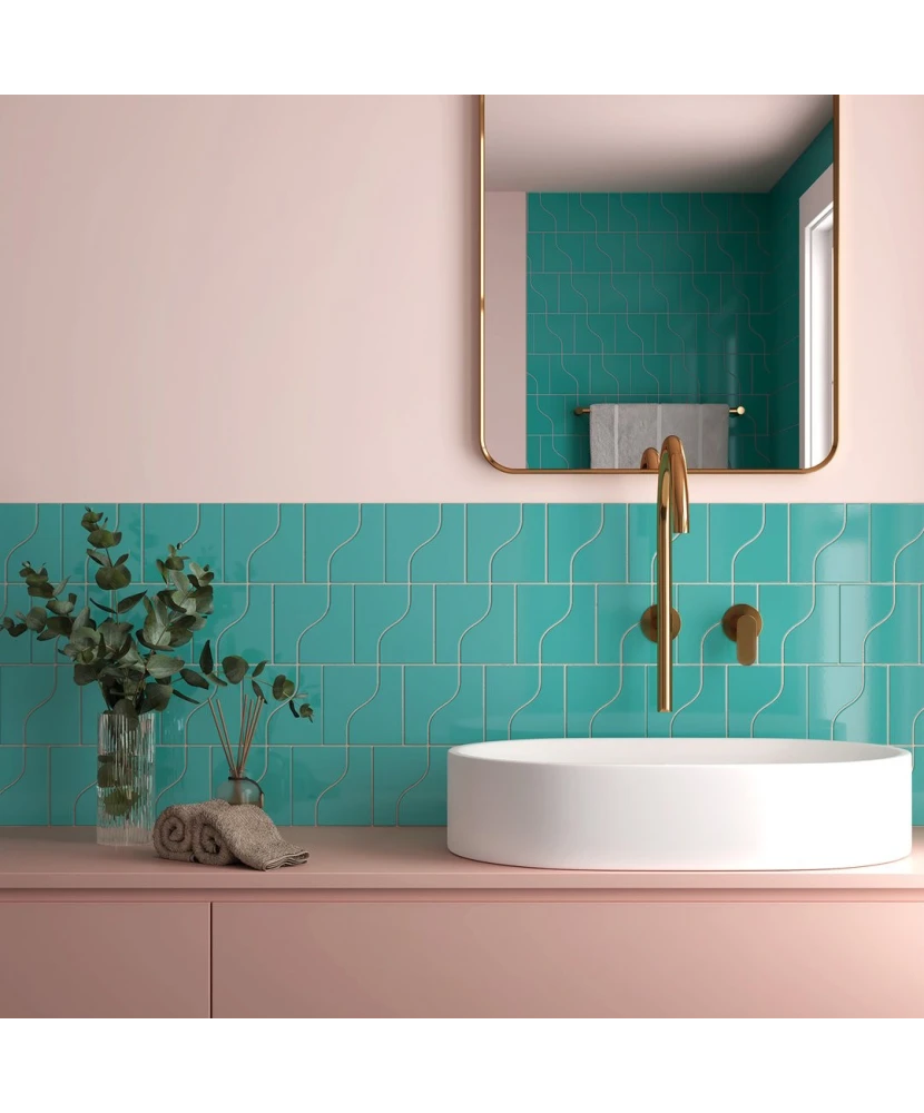 Carrelage Curve Paon 8,3x12 cm - posé en salle de bain