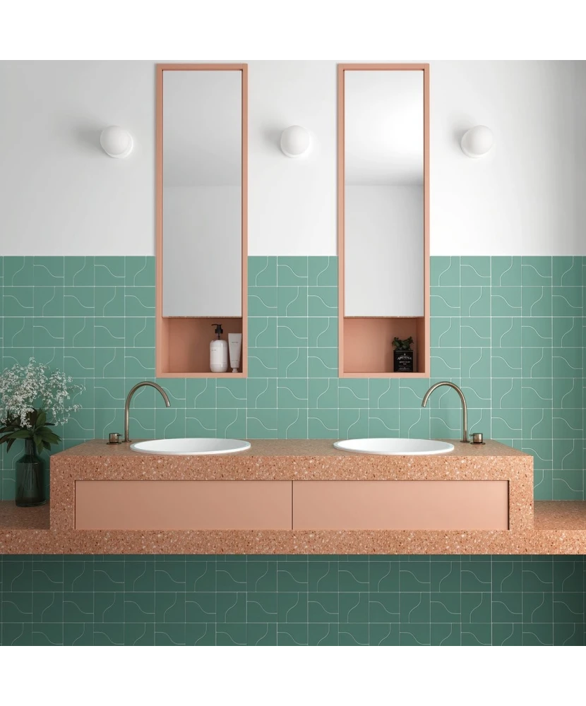 Carrelage Curve Paon Mat 8,3x12 cm - posé en salle de bain 2